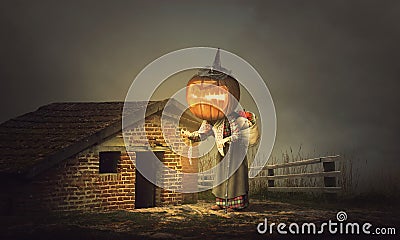 Pumpkin grandmother came home, Dreaming concept Stock Photo
