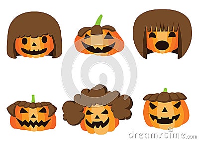 Pumpkin hairstyle Halloween design on white background illustration vector Cartoon Illustration