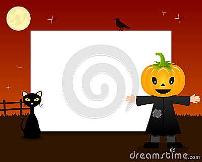 Pumpkin Halloween Horizontal Frame Vector Illustration