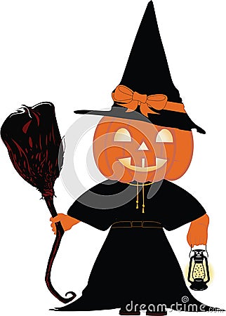 Pumpkin Halloween Witch Illustration Stock Photo