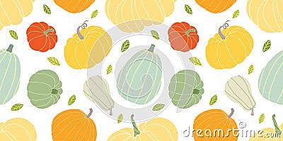 Pumpkin harvesting seamless pattern. Colorful harvest illustration Vector Illustration
