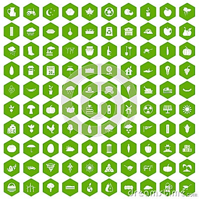 100 pumpkin icons hexagon green Vector Illustration