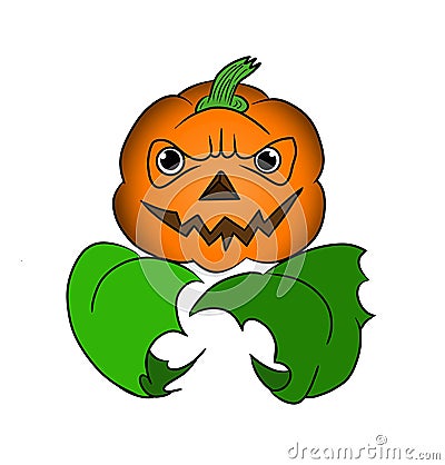 Pumpkin Jack Ghost lantern to the holiday Halloween 2D illustration isolated on white. Cartoon Illustration