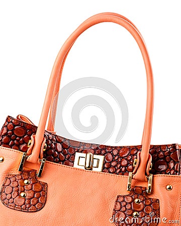 Pumpkin leather female handbag isolated on white background Stock Photo