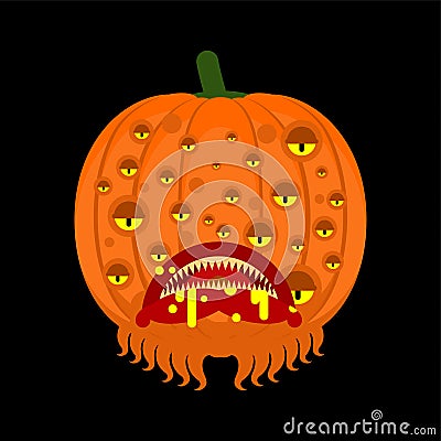 Pumpkin monster for halloween. Scary vegetable. Horrible monstrosity Vector Illustration