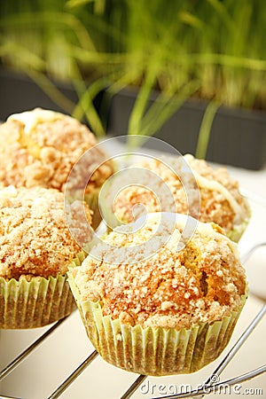 Pumpkin muffins with fresh cheese filling in kitchen Stock Photo