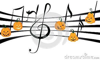 Pumpkin music on notes staff Vector Illustration