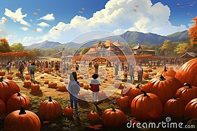 Pumpkin patch field trip illustration featuring Cartoon Illustration