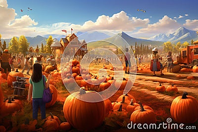 Pumpkin patch field trip illustration featuring Cartoon Illustration