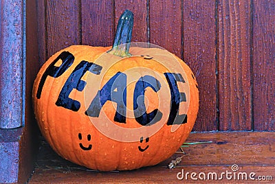 Pumpkin with a Message of Peace Stock Photo