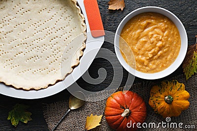 Pumpkin pie cooking process Stock Photo