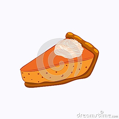 Pumpkin pie with whipped cream isolated on white Vector Illustration