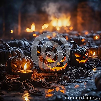 Pumpkin's Wicked Welcome: Creepy Halloween Smile, Generative AI Stock Photo