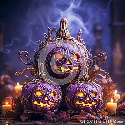 Pumpkin's Wicked Welcome: Creepy Halloween Smile, Generative AI Stock Photo