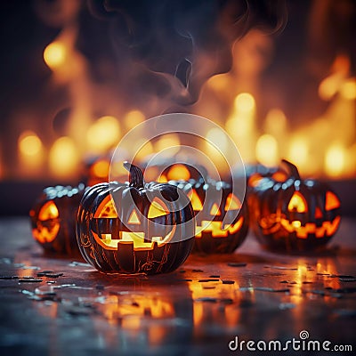 Pumpkin's Wicked Welcome: Creepy Halloween Smile, Generative AI Stock Photo