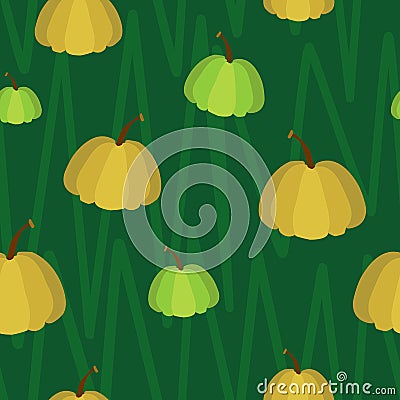 Pumpkin seamless pattern on green background Stock Photo