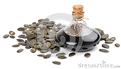 Pumpkin seeds and Pumpkin Seed Oil Stock Photo