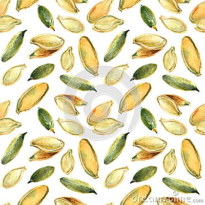 Pumpkin seeds seamless pattern Stock Photo