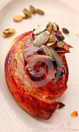Pumpkin seeds on top of The cake Ã®n Day light Stock Photo