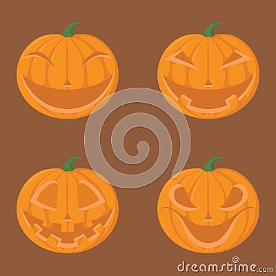 Pumpkin set at halloween with emotion Vector Illustration