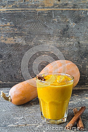 Pumpkin smoothies with yoghurt, cinnamon and badan Stock Photo