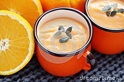 Pumpkin soup with orange Stock Photo