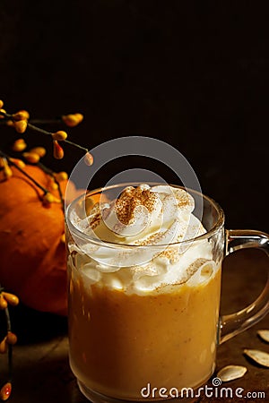 Pumpkin spice latte with whipped cream Stock Photo