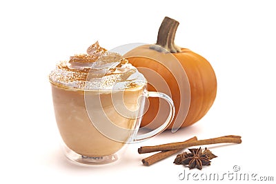 Pumpkin Spice Latte on a White Background Stock Photo