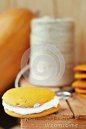 Pumpkin whoopie cookie Stock Photo