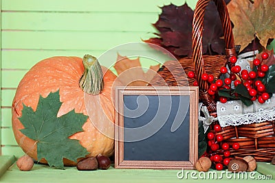 Pumpkin wooden table autumn harvest Stock Photo