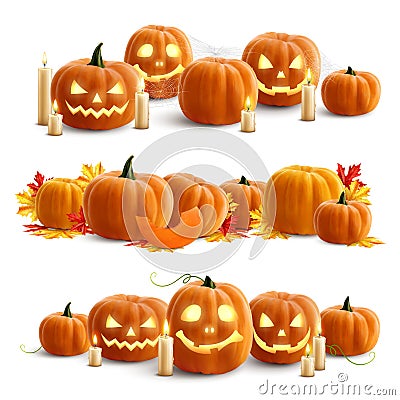 Pumpkins And Candles Realistic Compositions Vector Illustration