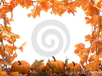 Pumpkins with fall leaves Stock Photo