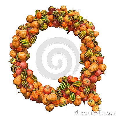 Pumpkins font, letter Q from squashes. 3D rendering Stock Photo