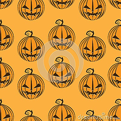 Pumpkins pattern seamless on orange happy halloween party celebration festival background vector Vector Illustration