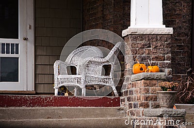 Pumpkins and porch Stock Photo