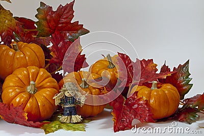 Pumpkins and Scarecrow Stock Photo