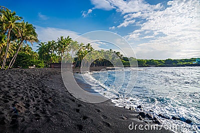Punaluu black sand beach, Big Island, Hawaii Stock Photo