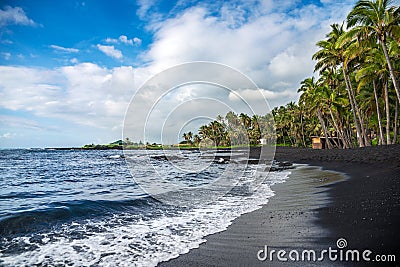 Punaluu black sand beach, Big Island, Hawaii Stock Photo