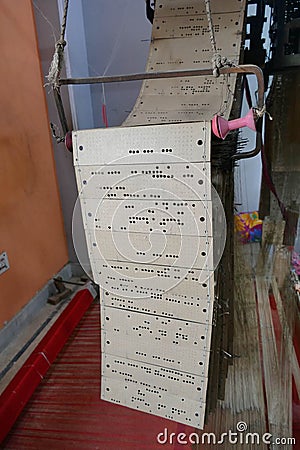 Punched cards that program a Jacquard loom Stock Photo