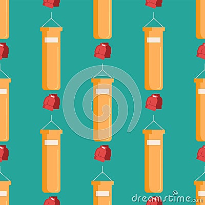 Punching bag boxing gym seamless pattern training equipment vector illustration Vector Illustration