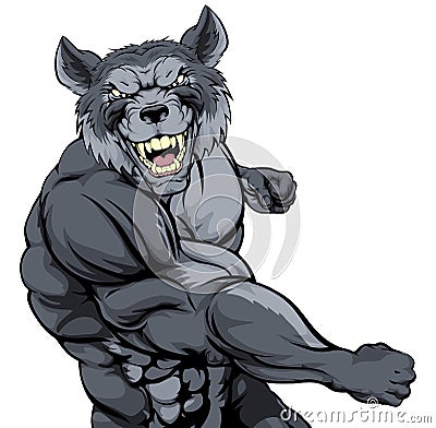 Punching wolf mascot Vector Illustration