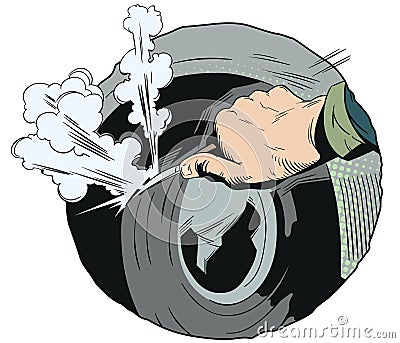 Puncture knife a car tire. Stock illustration. Vector Illustration