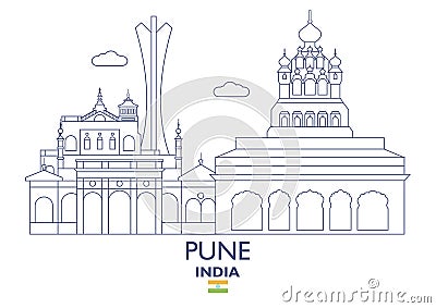 Pune City Skyline, India Vector Illustration