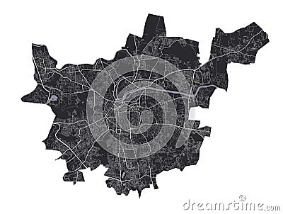 Pune map. Detailed black map of Pune city poster with roads. Cityscape urban vector. Black land with white roads and avenues Vector Illustration