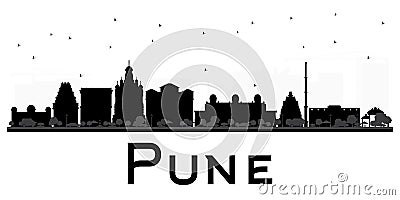 Pune skyline black and white silhouette. Cartoon Illustration