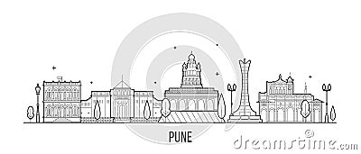 Pune skyline Maharashtra India city linear vector Vector Illustration