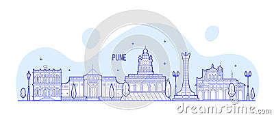 Pune skyline Maharashtra India city linear vector Vector Illustration