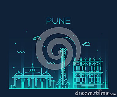 Pune skyline trendy vector illustration linear Vector Illustration