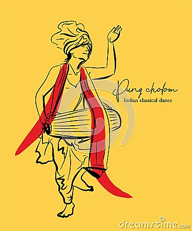 Pung cholom musical dance form. indian clasical music sketch or vector illustration Vector Illustration