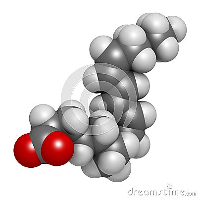 Punicic acid trichosanic acid molecule. Fatty acid present in pomegranate Punica granatum. 3D rendering. Atoms are represented Stock Photo